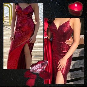 Red Slit Sequin Prom Dress